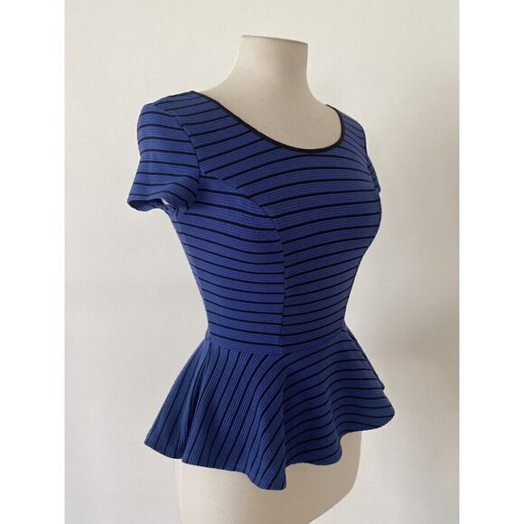 Xhilaration Woman's Blue and Black Striped Peplum Blouse Size XS - Picture 4 of 5